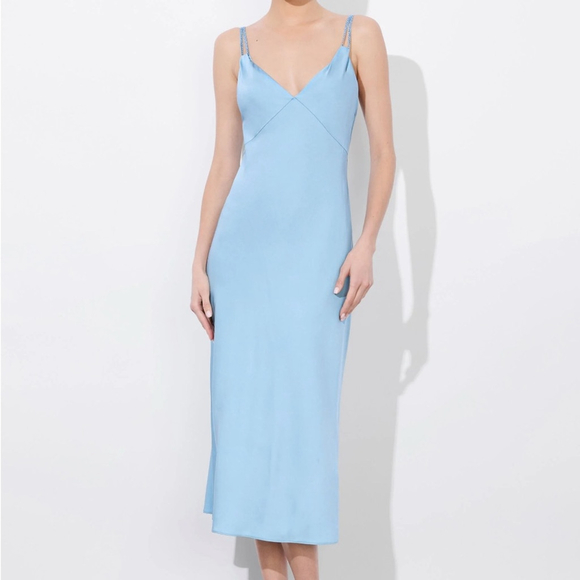 Alice + Olivia Kiro Midi Slip Dress, Mineral Blue - Picture 5 of 10